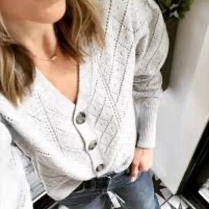 Evereve Gray V-Neck Button-Up Cardigan